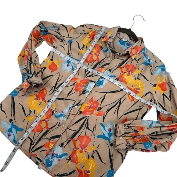 Vintage floral orange turquoise button up blouse.  Size small - Picture 3 of 3